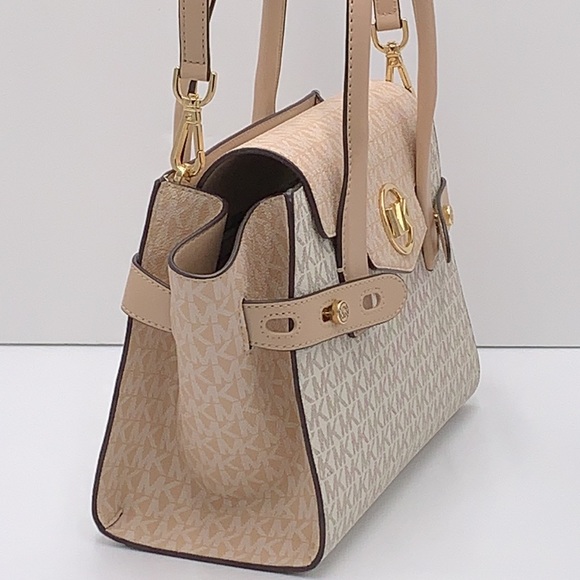 Michael Kors Carmen Medium Logo and Faux Leather Belted Satchel - Picture 12 of 14